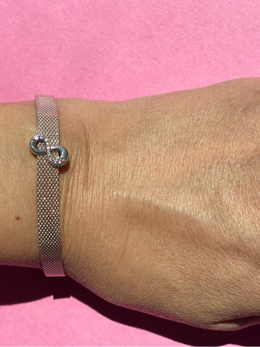 Pandora Reflection Mesh Bracelet Sterling Silver with Infinity Clip Charm - Picture 4 of 6